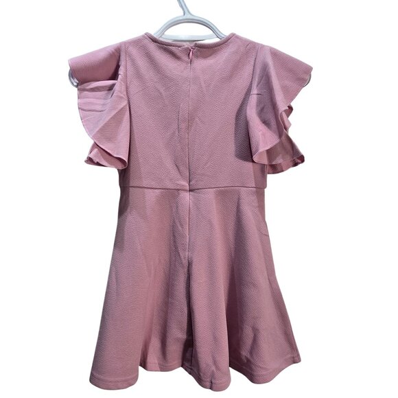 NWT Girl's Rose Pink Textured Knit Tiered Flutter Sleeve Ruffle A-Line Dress 4T - Picture 2 of 5